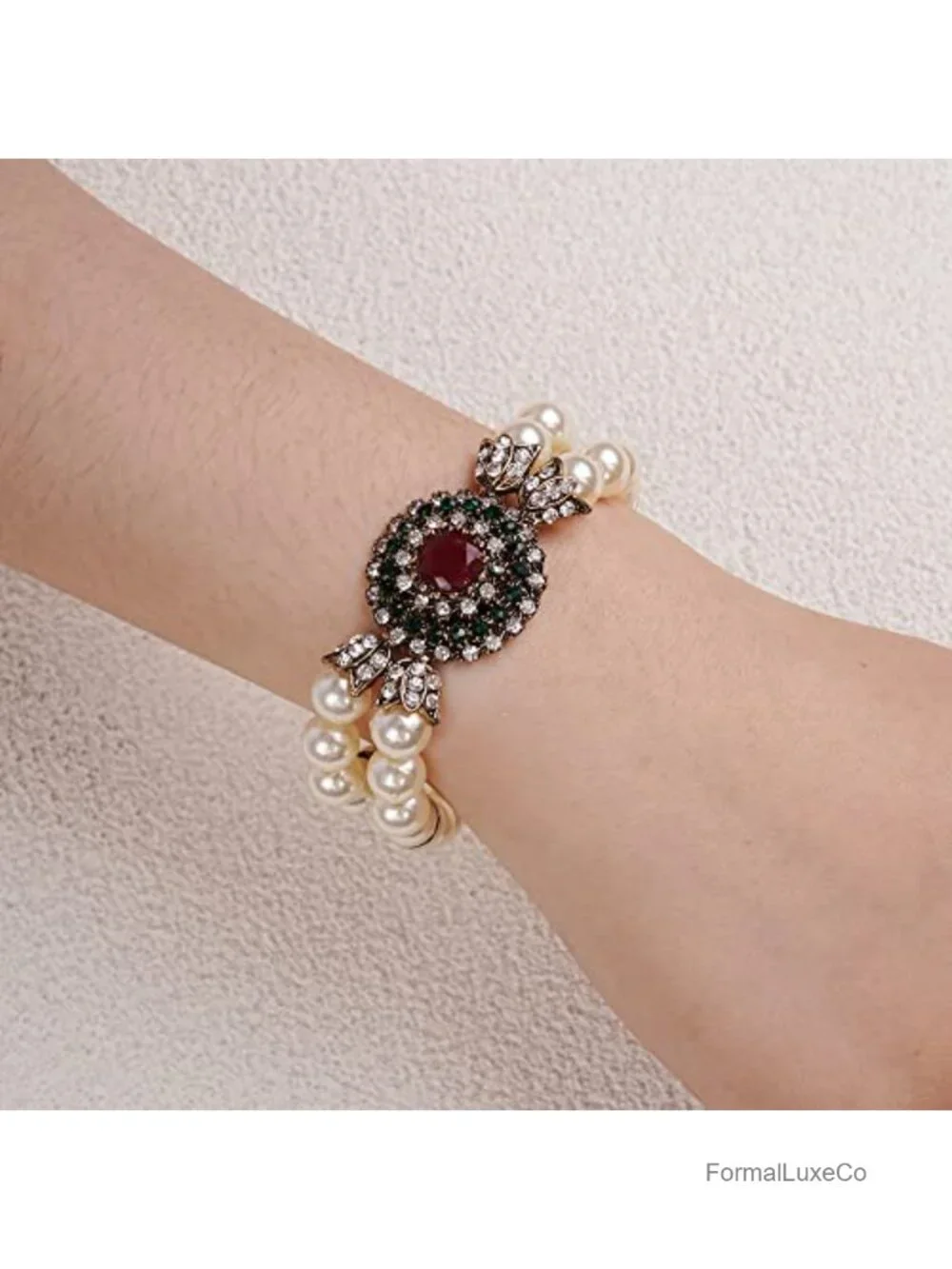 Crystal Pearl Rhinestone Dangle Bracelet Retro 1920s Costume Jewelry